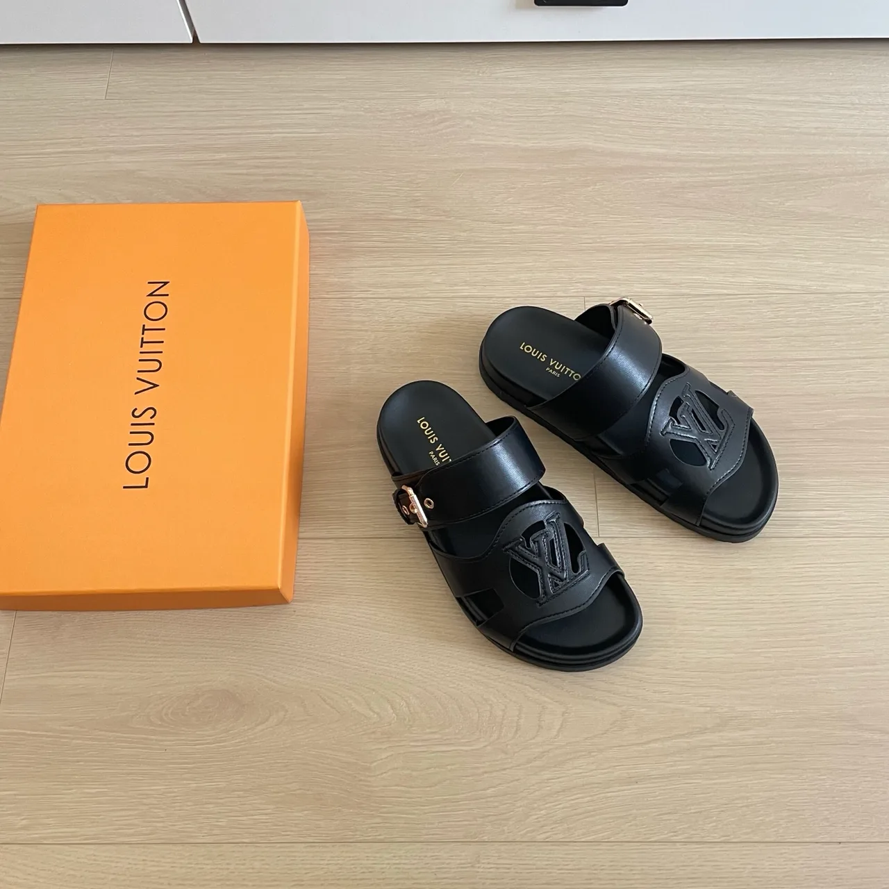 Louis Vuitton Leather Buckle Sandals in Black · view 3