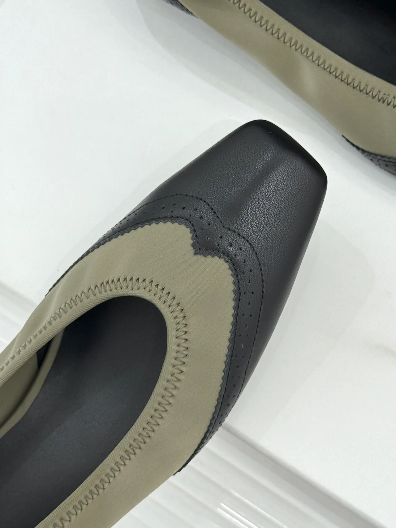 YOEYYOU Lambskin Denim Square-Toe Block-Heel Shoes in Black · view 7