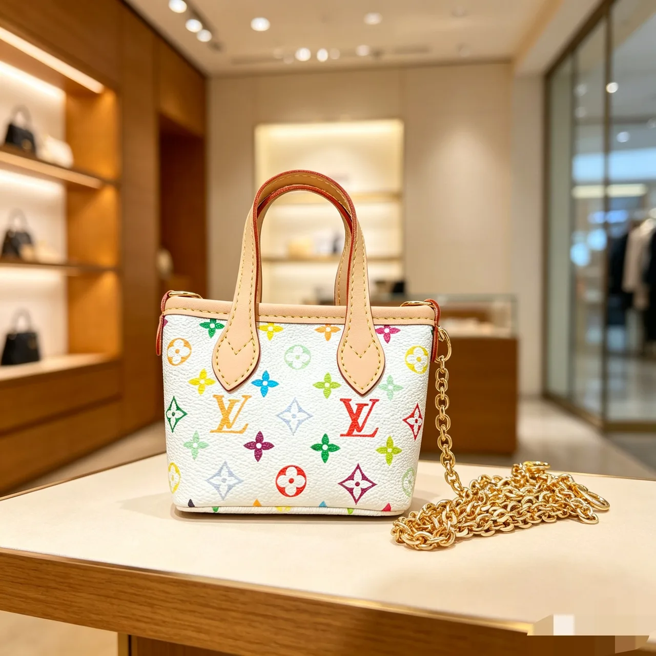 Louis Vuitton Monogram Mini Tote in Brown & White · view 2