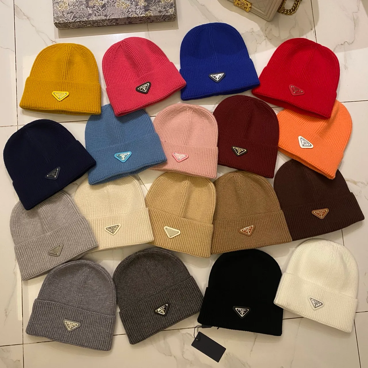Prada Beanie in Yellow & Pink & Blue & Red & Burgundy & Orange & Grey & Beige & Brown & Black & White · view 5
