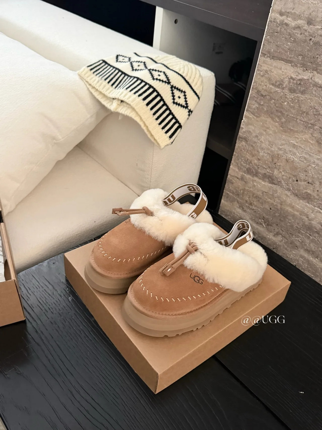 UGG Cowhide Wool Smooth Buckle Slippers in Tan · view 2