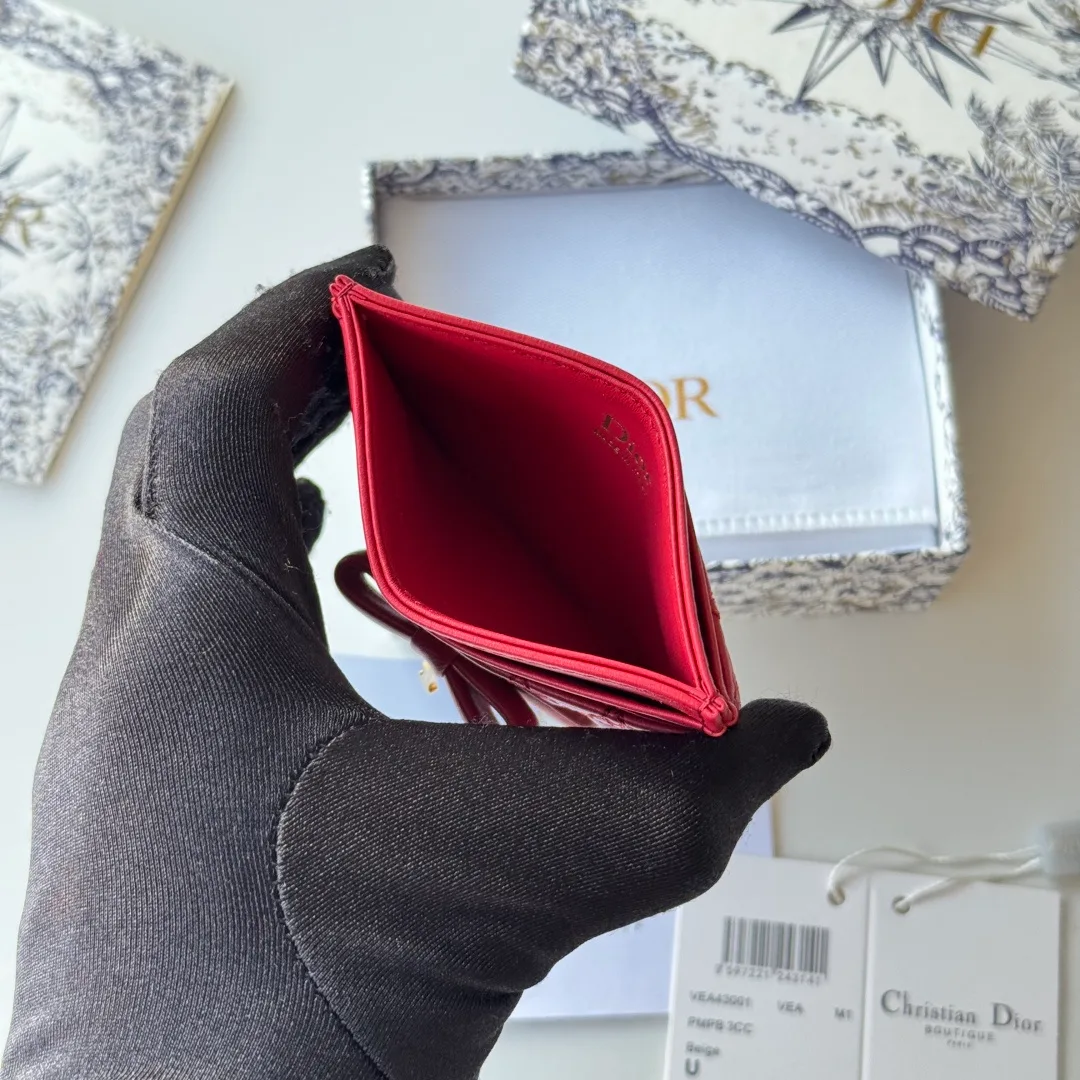 Dior Lambskin Quilted Bow Cardholder in Red · view 8