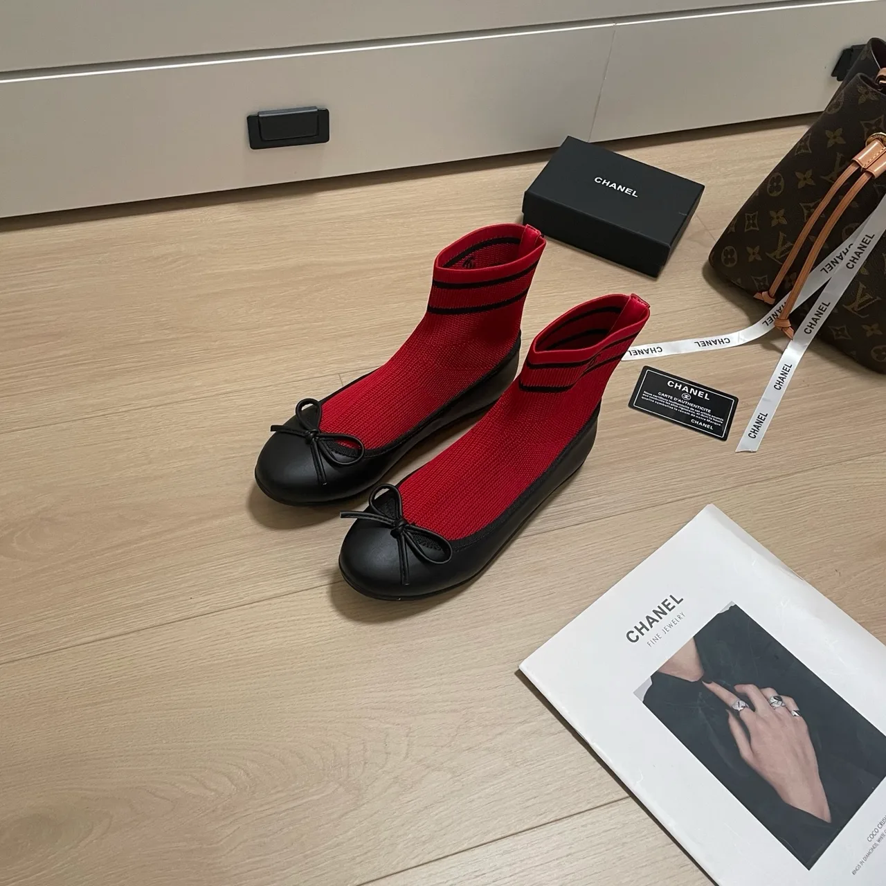 Chanel Cap-toe knit ankle boots in Cream & Brown & White & Red & Beige & Black · view 4