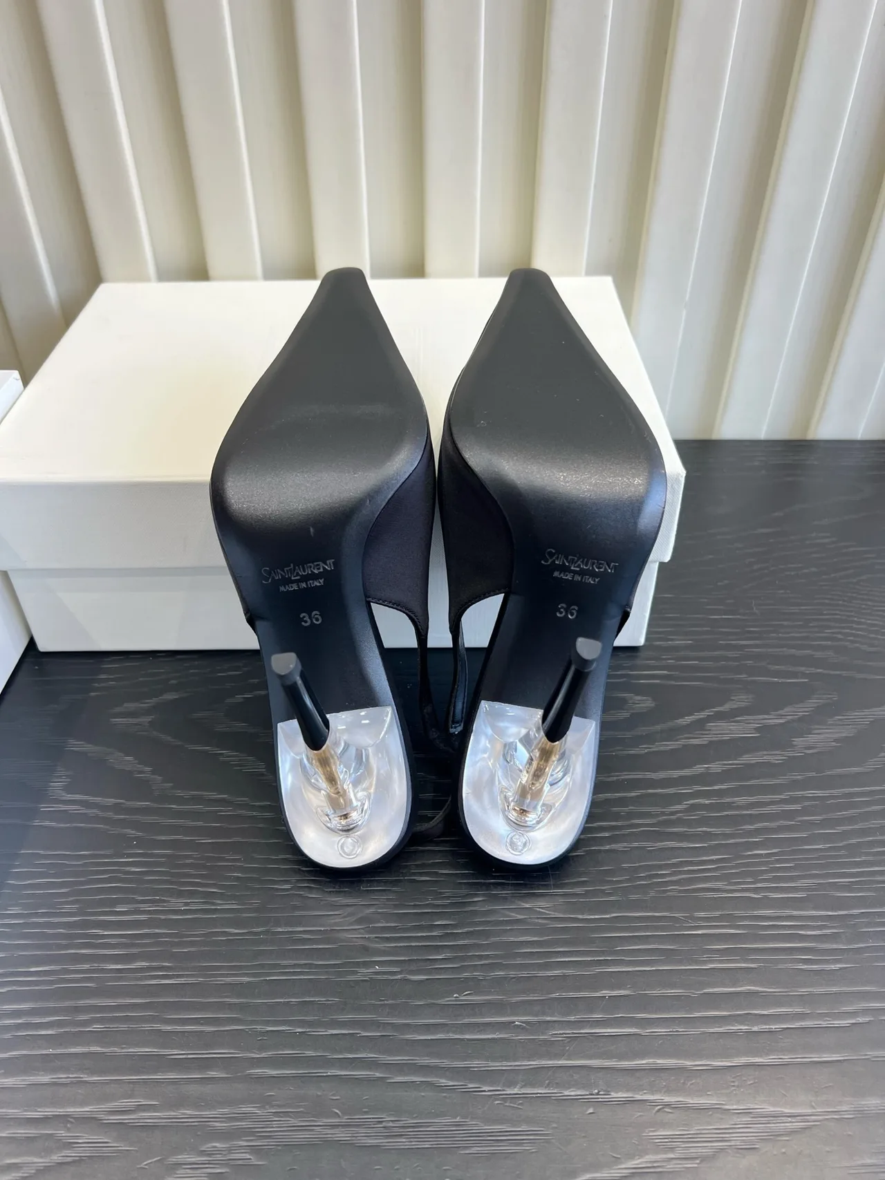 Saint Laurent Cowhide Silk Glossy Pointed-Toe Slingback Shoes in Grey · view 6
