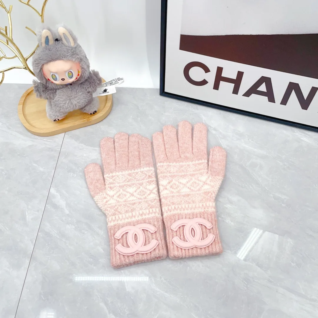 Chanel Wool Embroidered Hat Scarf and Gloves Set in Pink · view 7