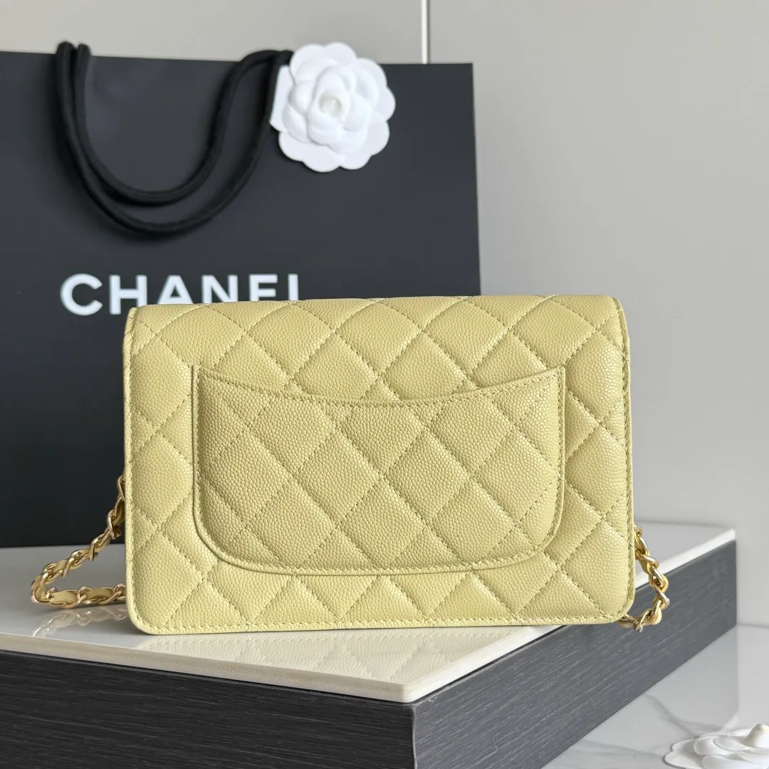 Chanel Calfskin Quilted Clutch in Yellow · view 3