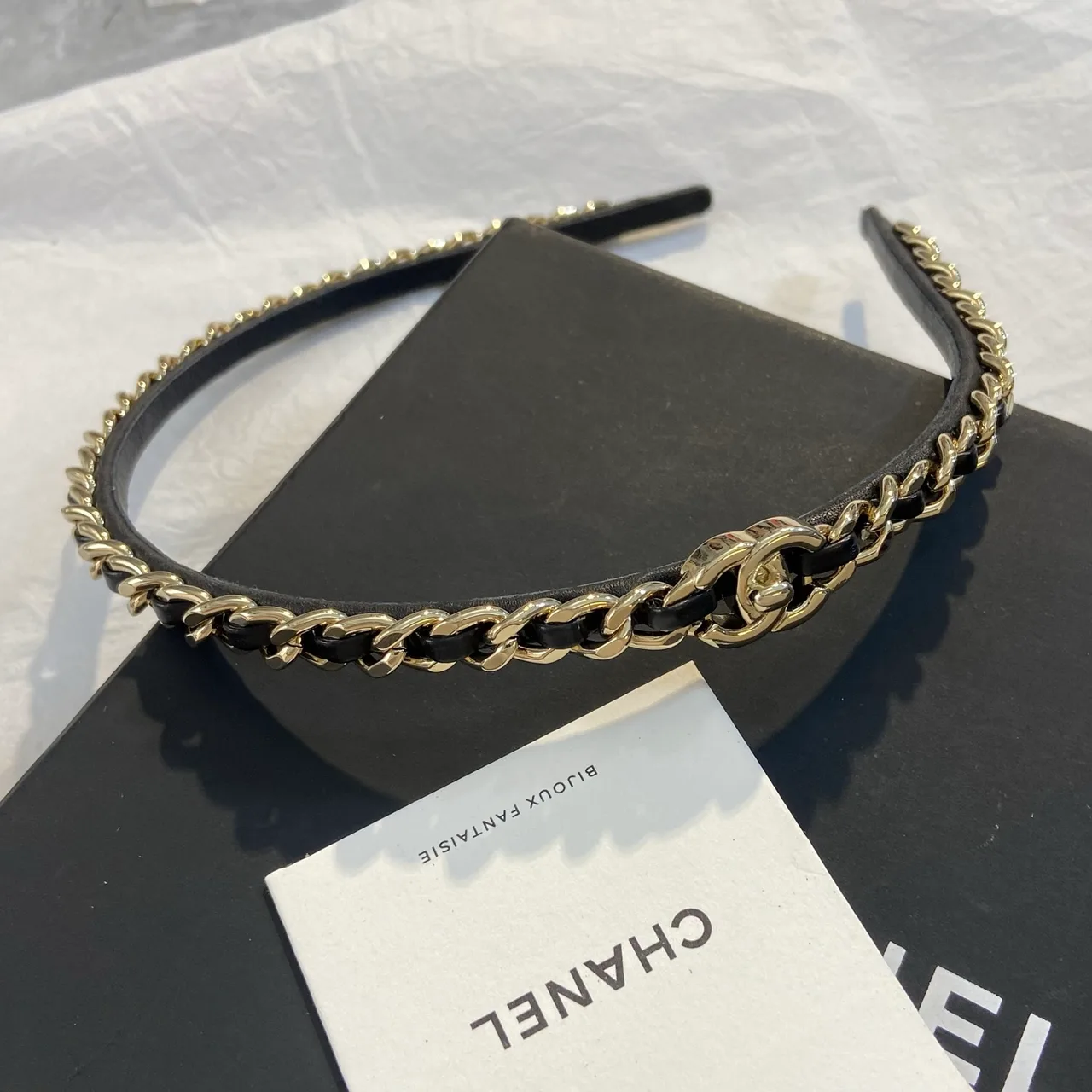 Chanel Lambskin Chain Headband in Black · view 3