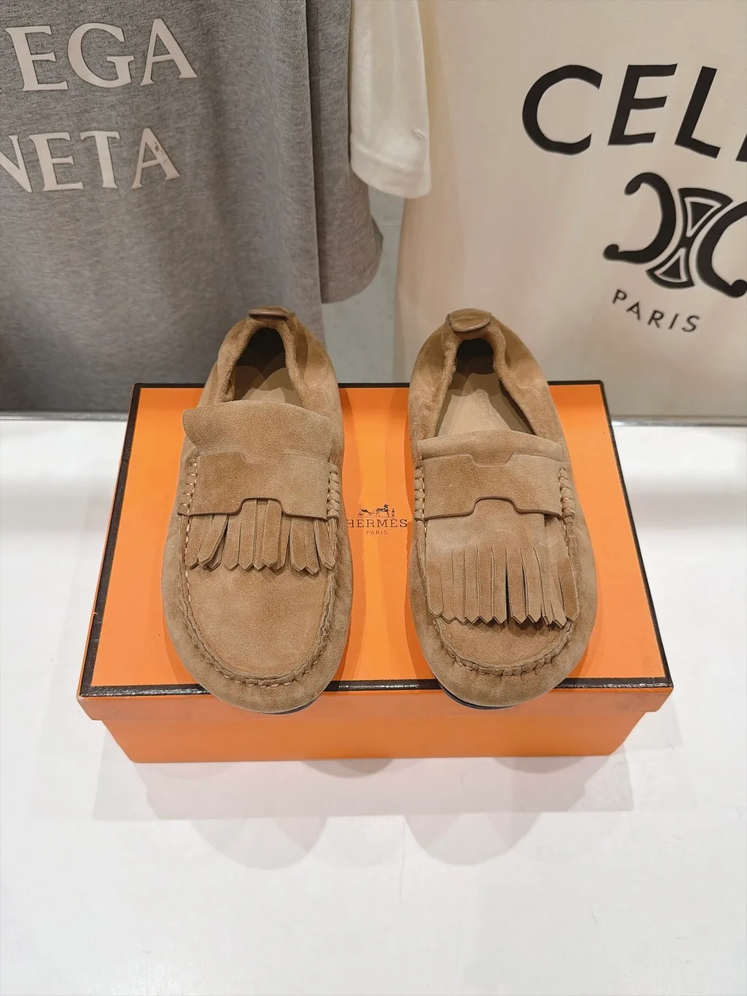 Suede-Look Round-Toe Fringe-Vamp Loafers in Brown · view 1