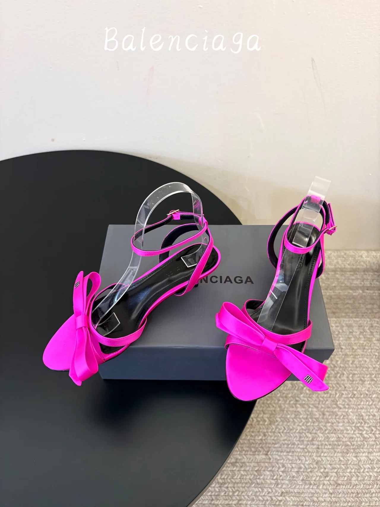 Balenciaga Silk Glossy Ankle Strap Sandals in Pink · view 1