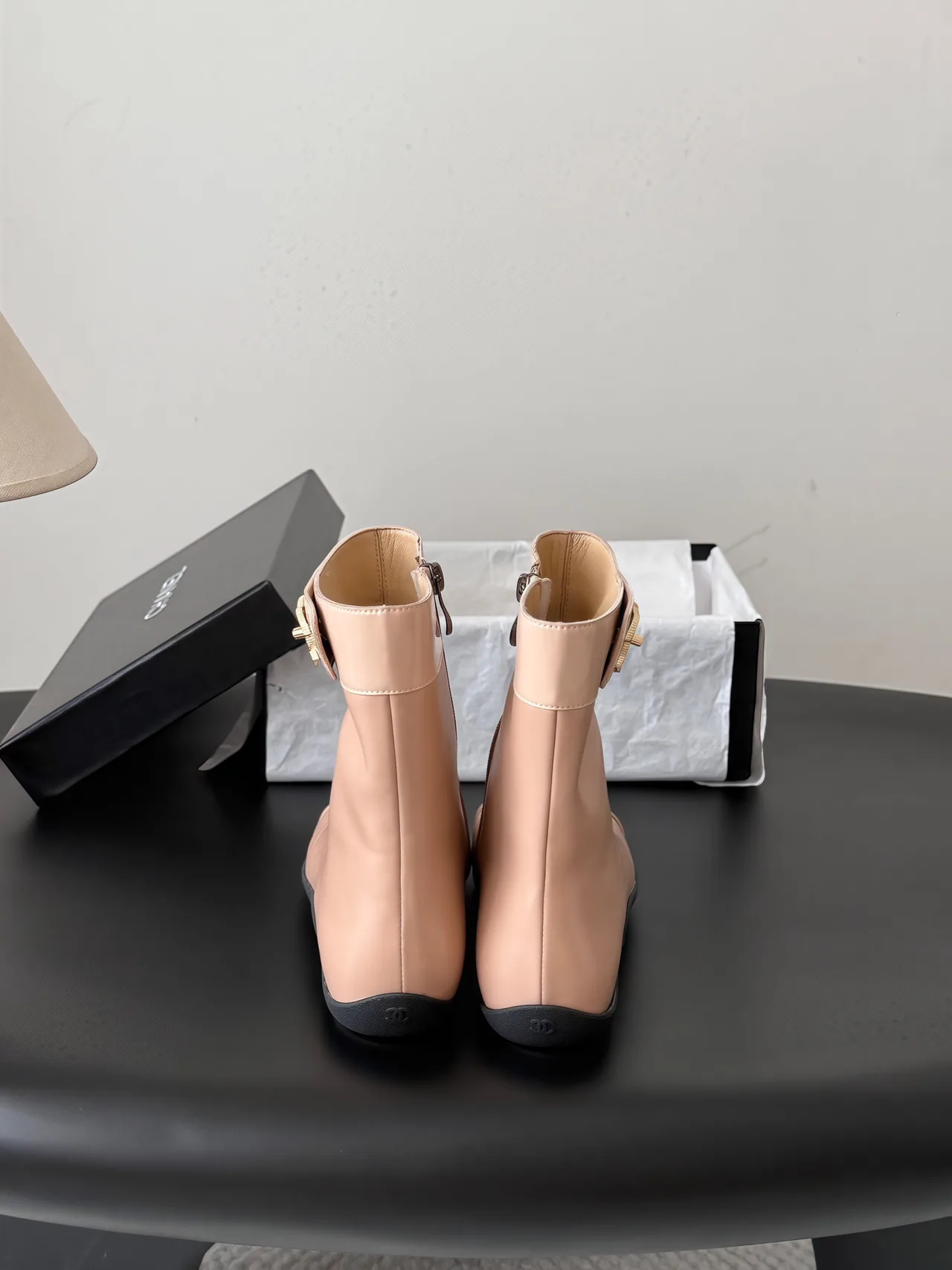 Chanel Cowhide Smooth Round-Toe Boots in Pink · view 5