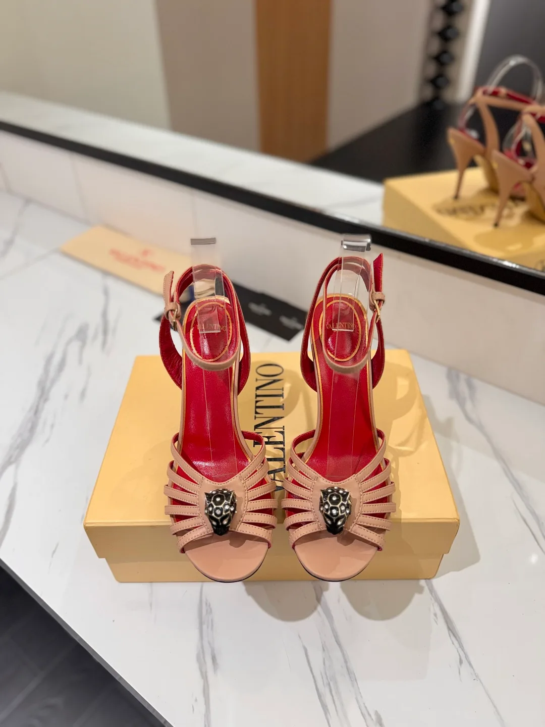 Valentino Jewel-Bow Strap Sandals in Pink · view 3