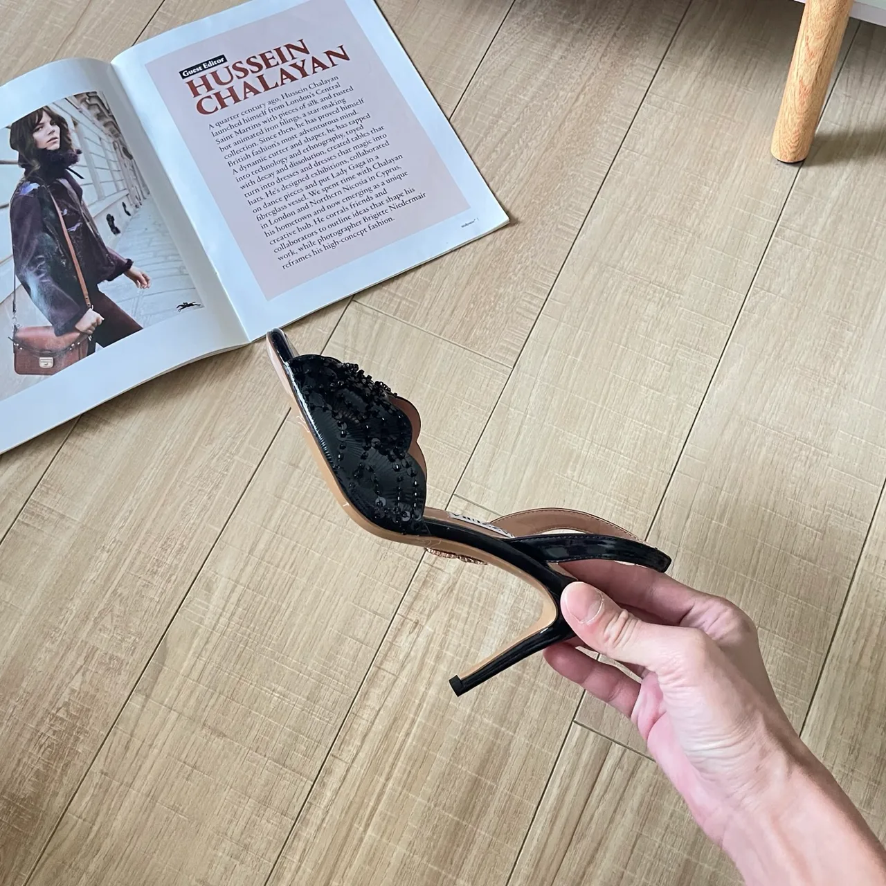Aquazzura Sheepskin Pointed-Toe Sandals in Black · view 7