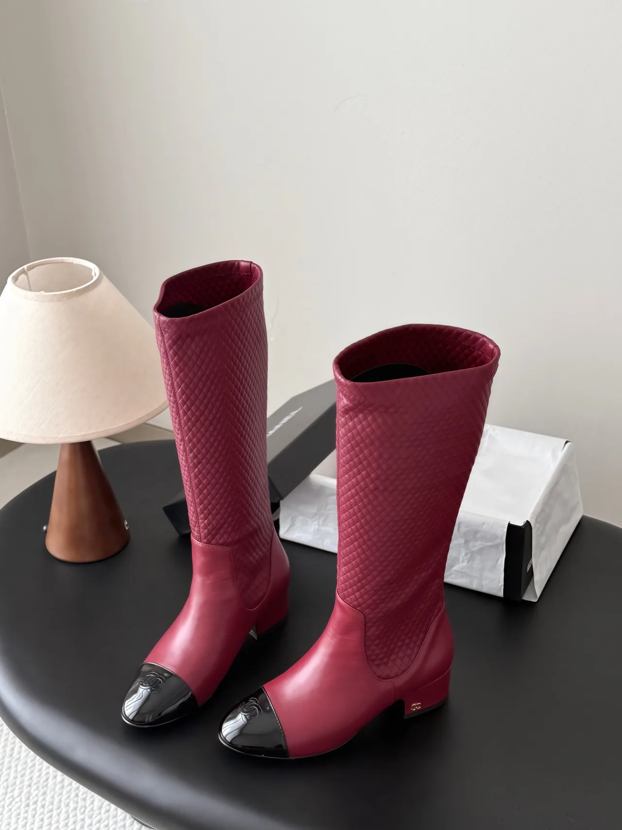 Chanel Cowhide Pointed-Toe Boots in Burgundy · view 5