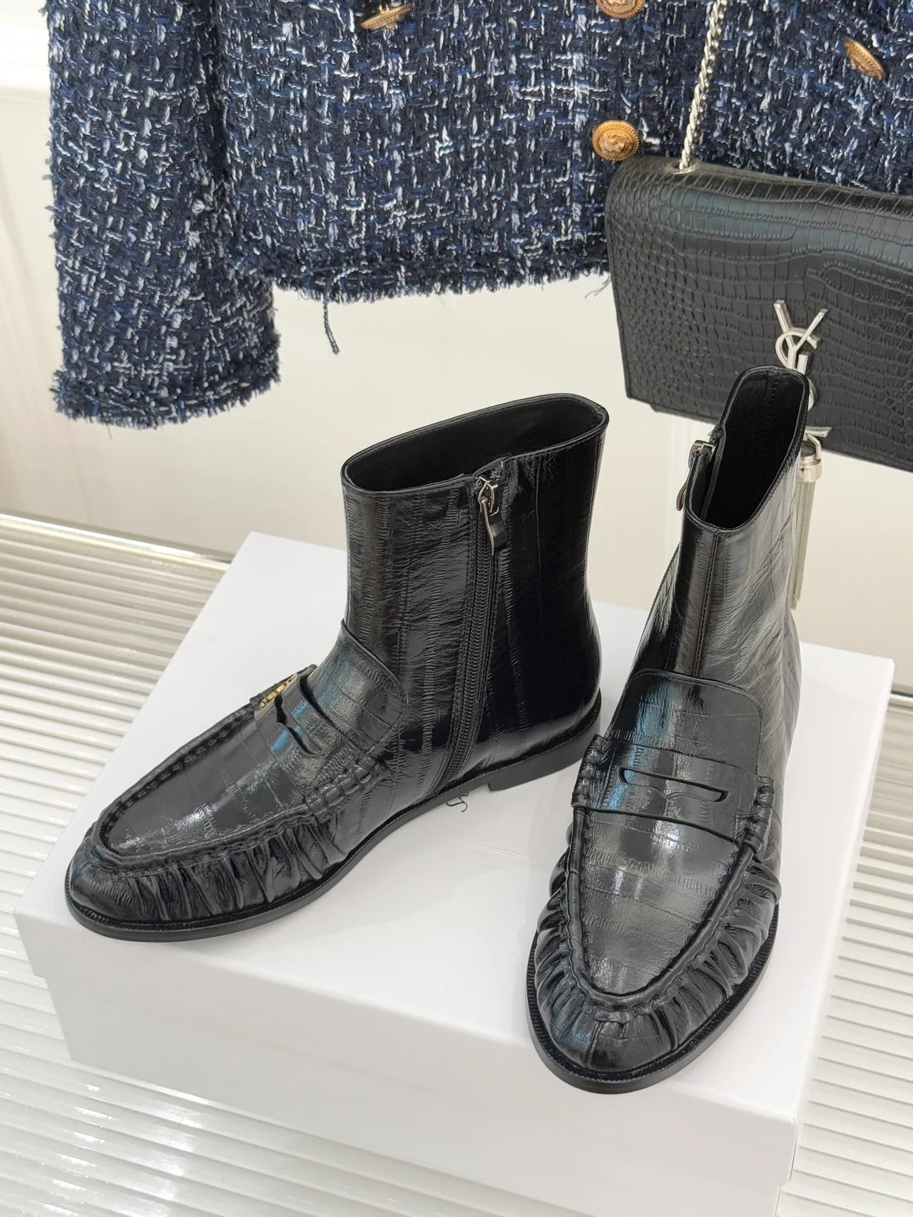 Saint Laurent Smooth Ankle Boots in Black · view 2