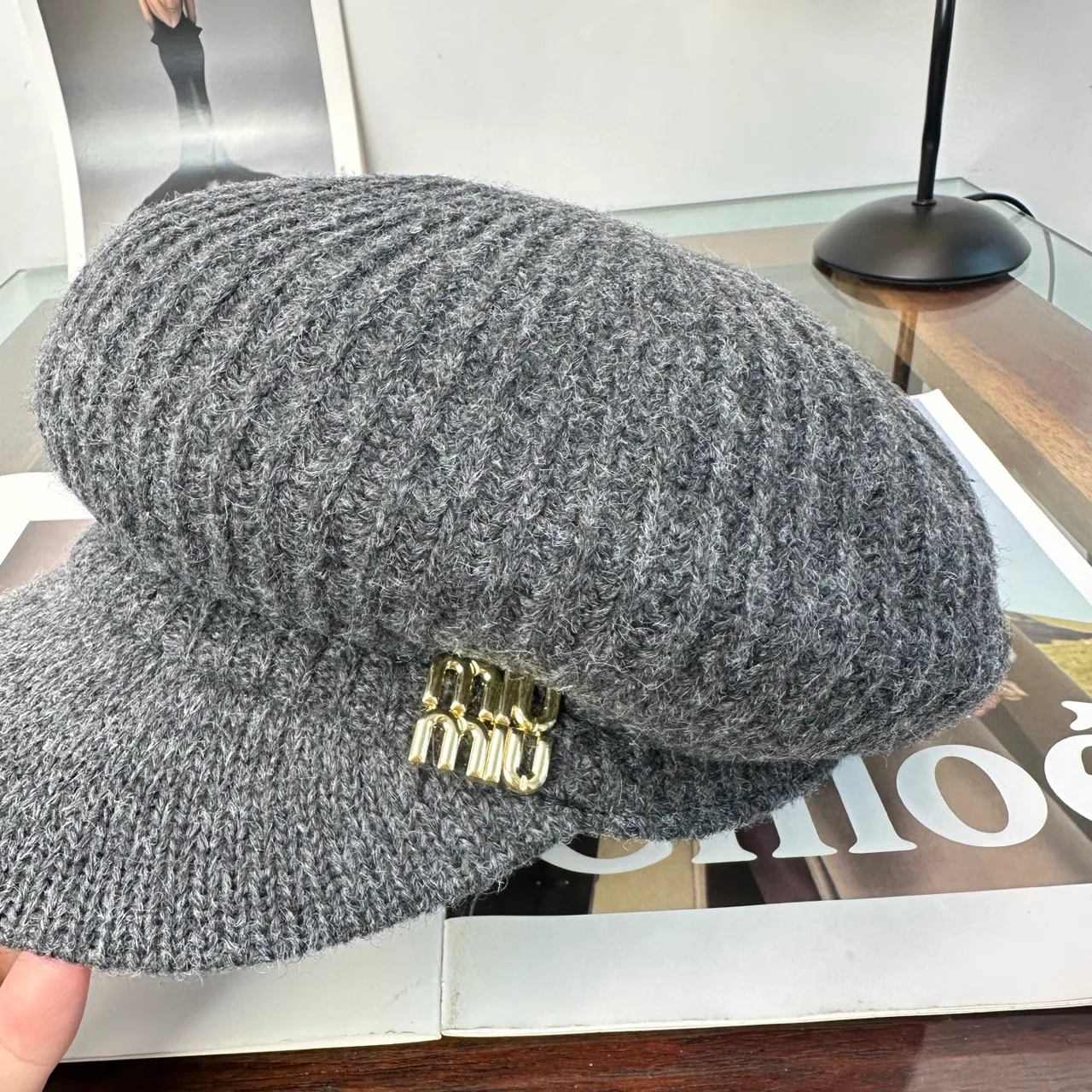 Miu Miu Newsboy Cap in Grey · view 1