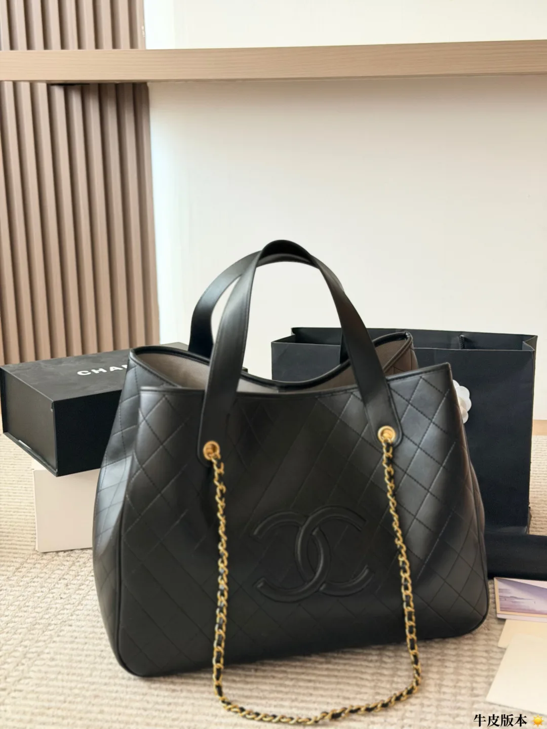Chanel Cowhide Quilted Tote in Black · view 2