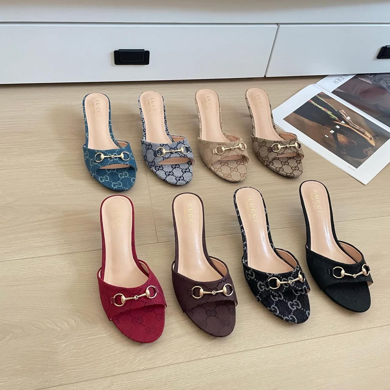 Gucci Horsebit Heel Mules in Blue / Grey / Beige / Brown / Red / Black · view 3