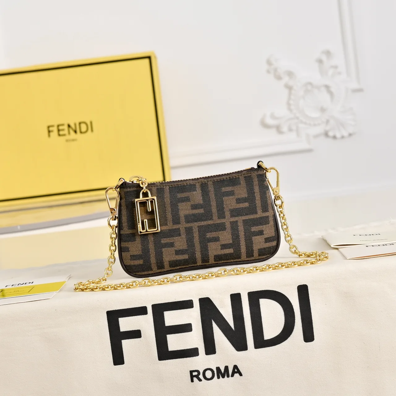 Fendi Chain Pouch in Brown · view 1