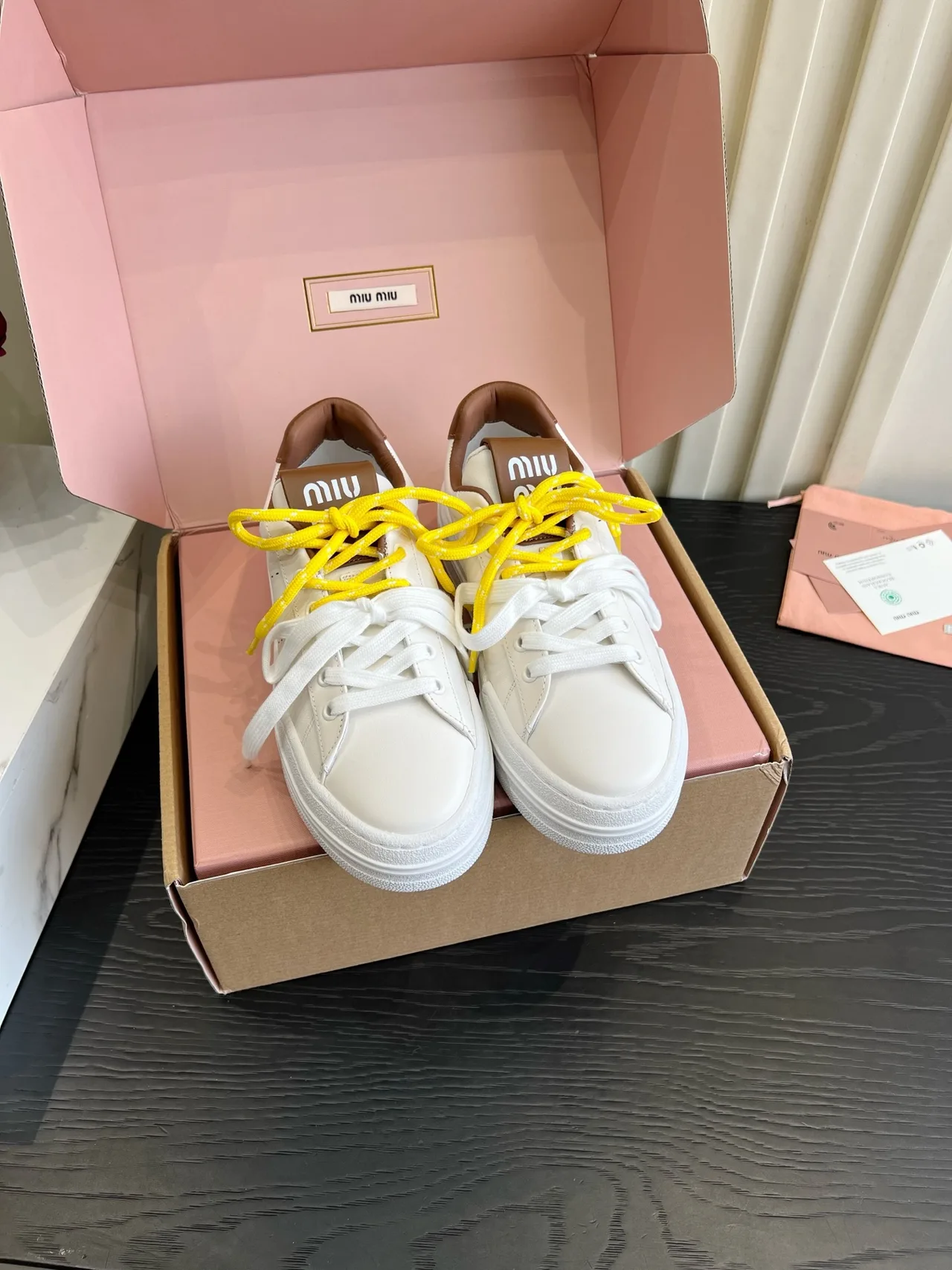 Miu Miu Cowhide Denim Sneakers in White · view 1