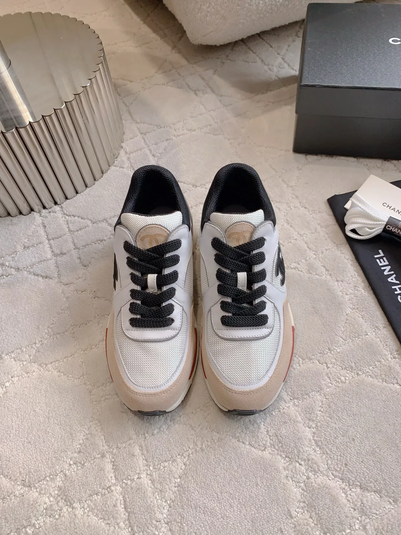 Chanel Quilted Sneakers in White · view 2
