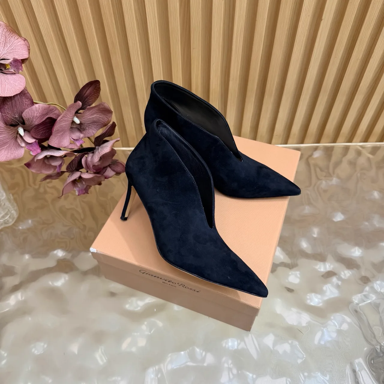 Gianvito Rossi Smooth Pointed-Toe Pointed Booties in Blue · view 2