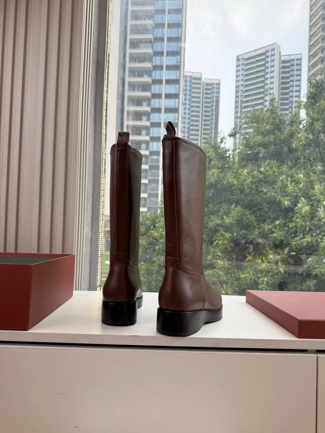 Loro Piana Cowhide Glossy Round-Toe Ankle Boots in Brown · view 3