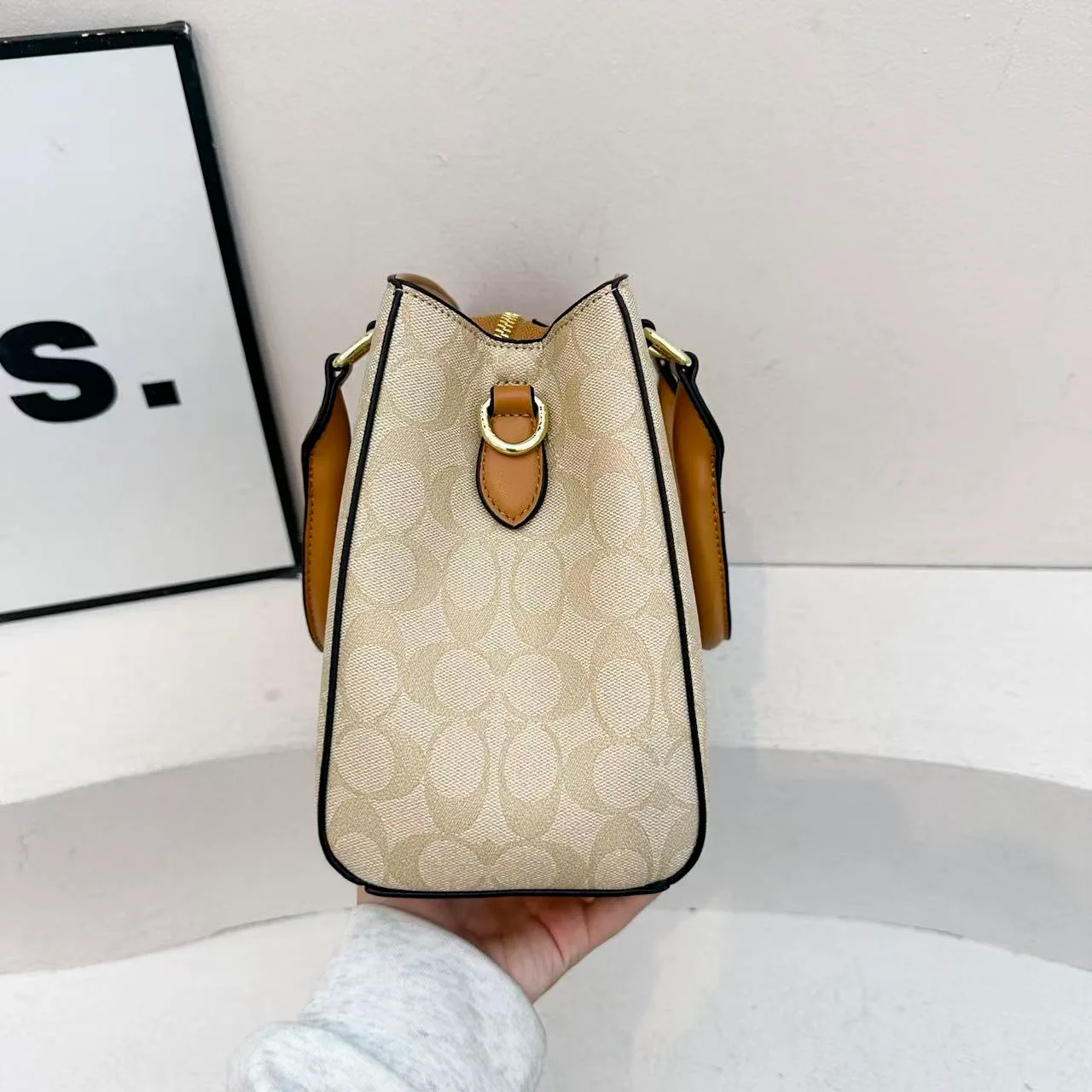 Coach 9176 Satchel in Beige & Black & Grey · view 7
