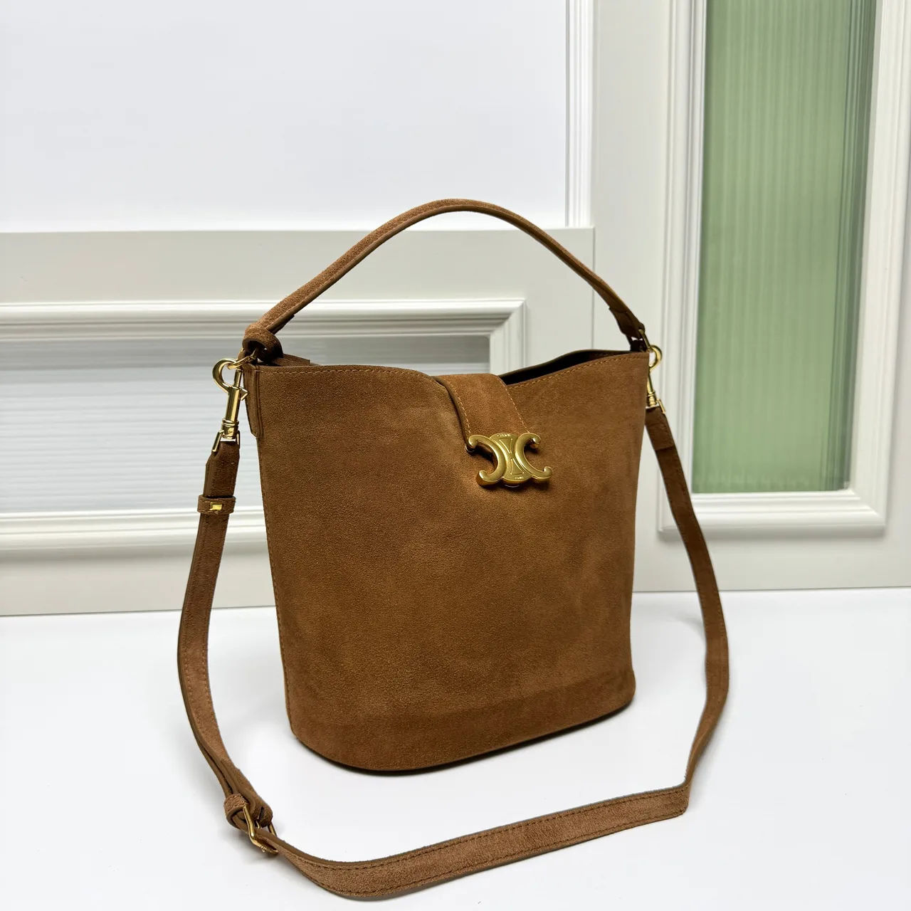 Celine Cowhide Bucket Bag in Tan · view 2
