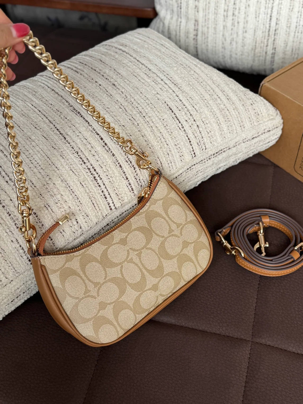 Coach Smooth Crescent Shoulder Bag in Beige · view 3