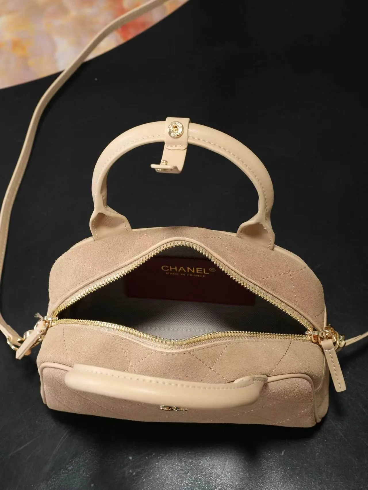 Chanel Quilted Top-Handle Bag in Beige · view 5