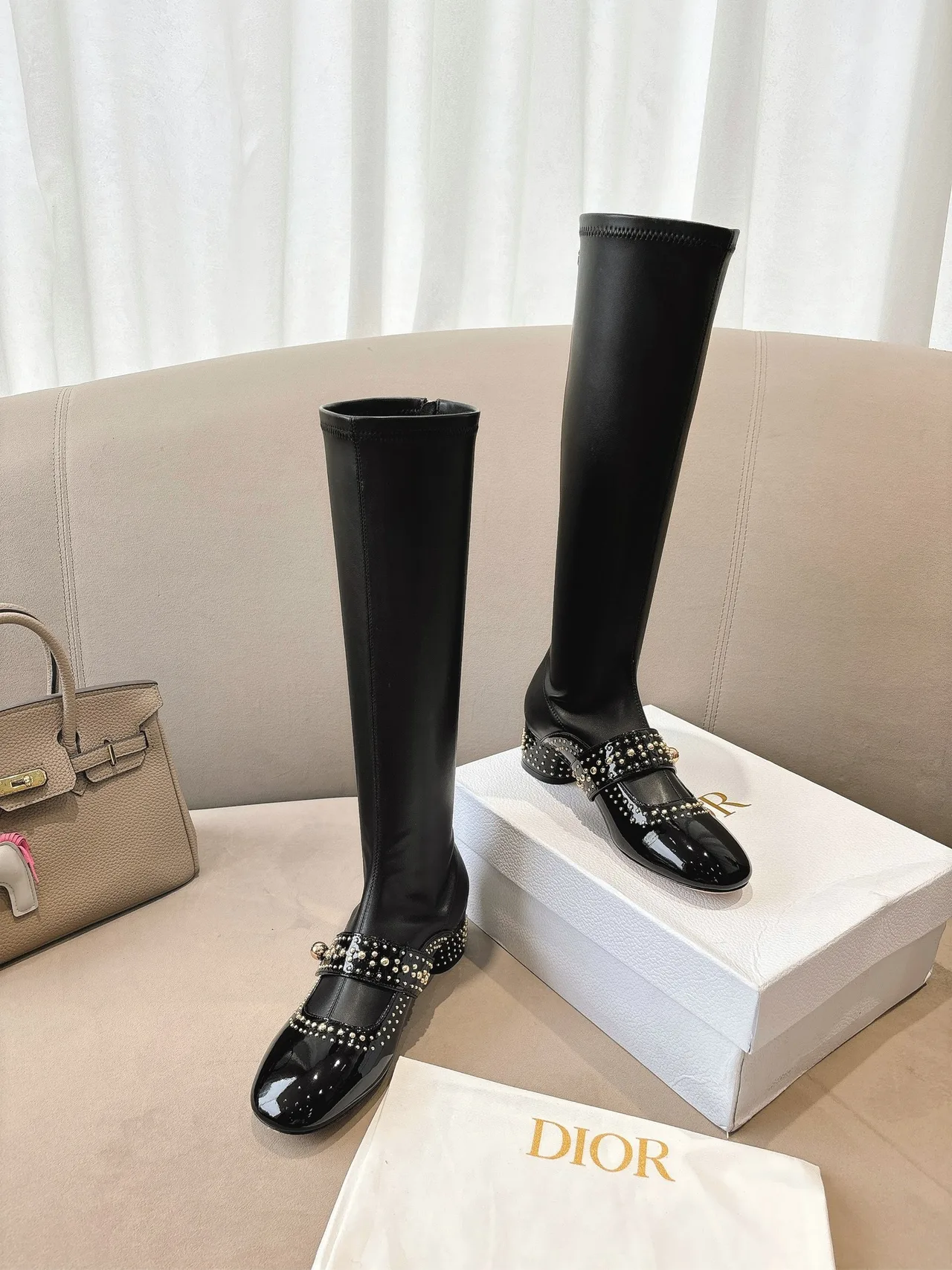 Dior Sheepskin Patent Leather Glossy Pointed-Toe Ankle Boots in Black · view 5