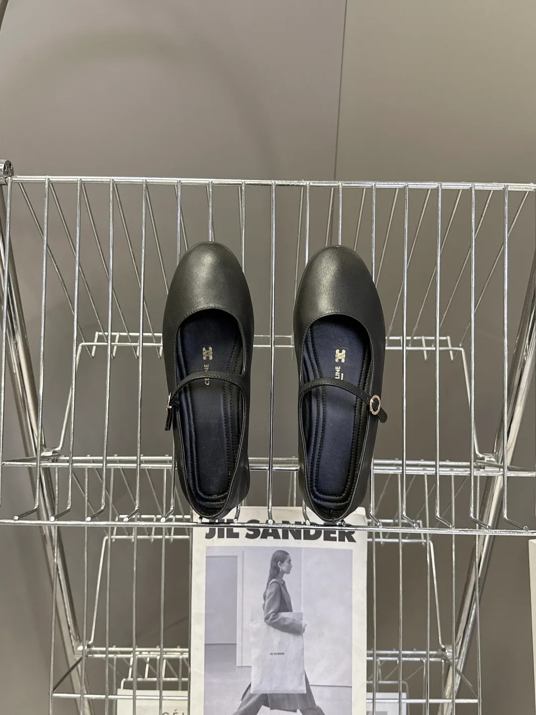 Celine Calfskin Square-Toe Mary Jane Flats in Black · view 4