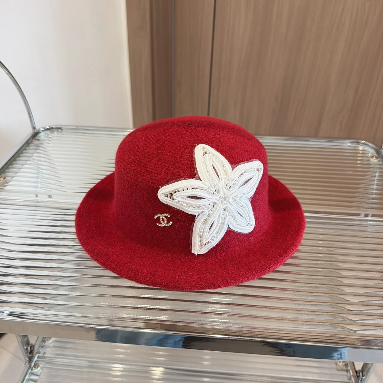 Chanel Flower knit bucket hat in Brown & Grey & Black & Cream & Red · view 5