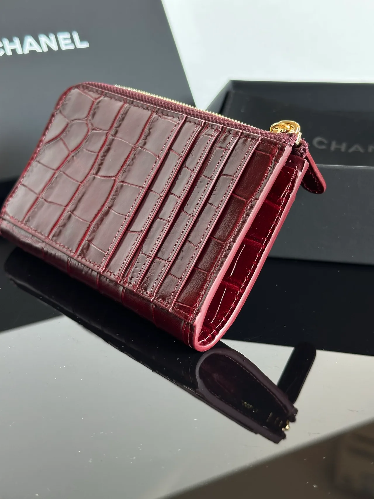 Chanel Glossy Wallet in Burgundy · view 6
