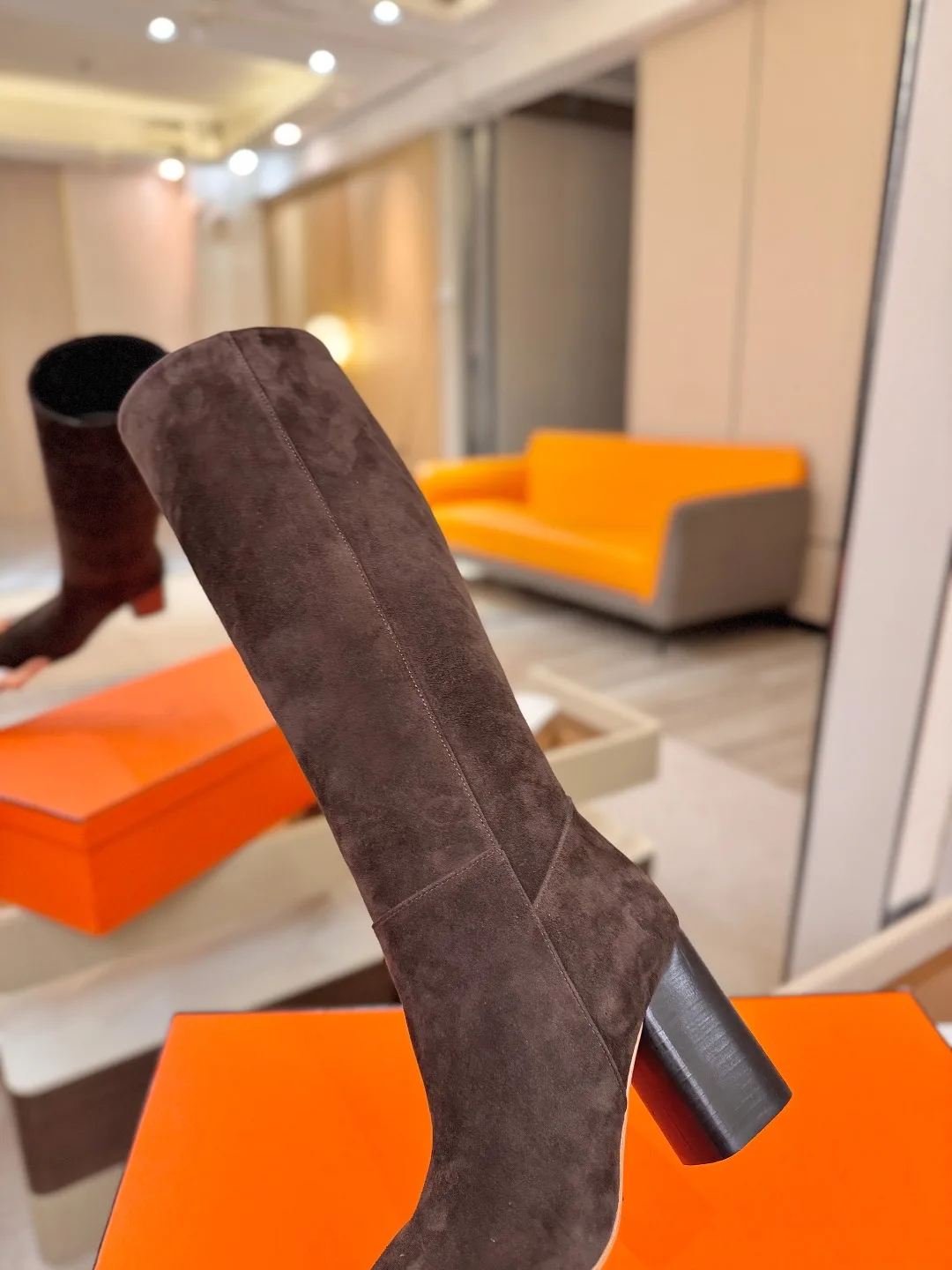 Hermes Cowhide Knee-High Boots in Brown · view 8