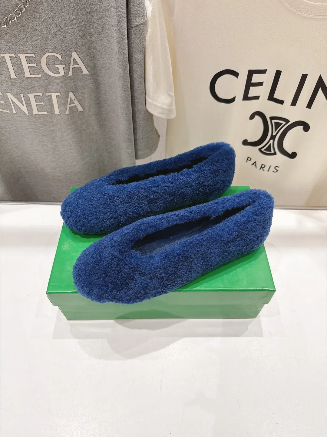 Round-Toe Plush Slip-On Flats in Blue · view 4
