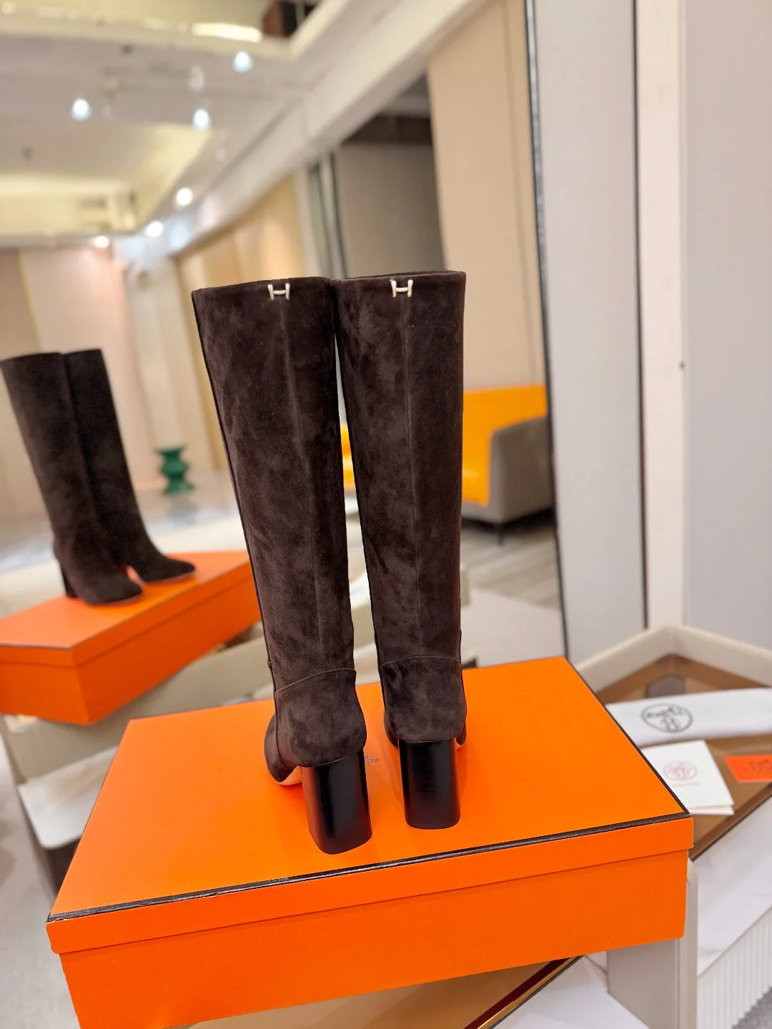 Hermes Cowhide Knee-High Boots in Brown · view 7