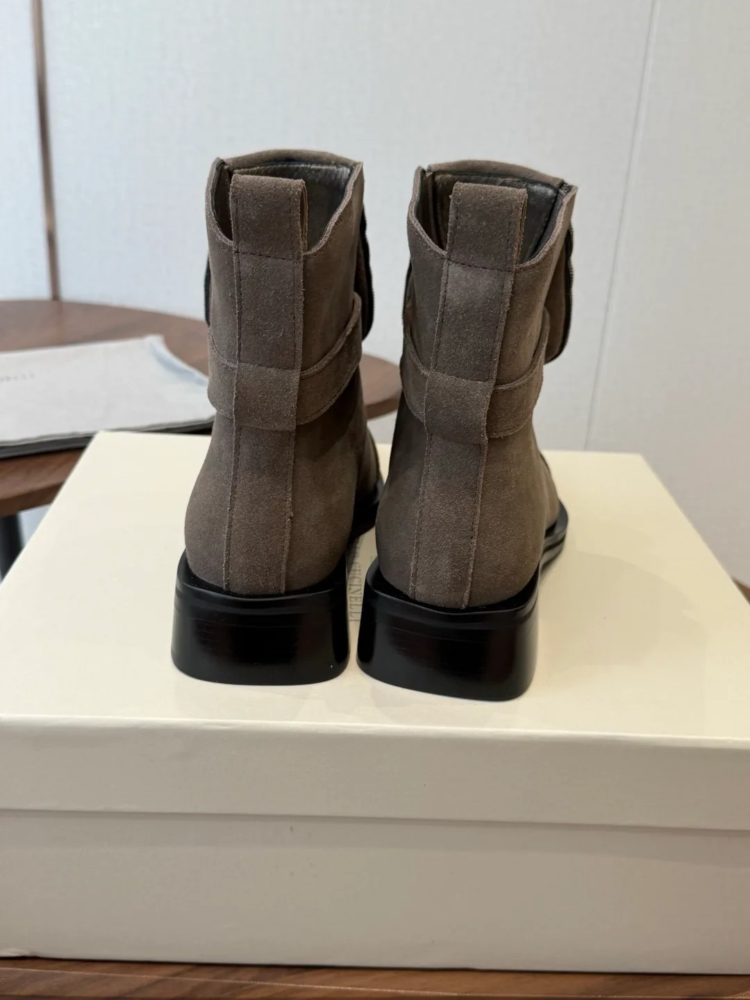 Brunello Cucinelli Glossy Suede-Look Pointed-Toe Ankle Boots in Grey · view 6