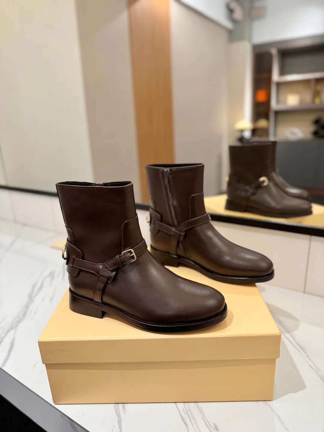 Valentino Calfskin Boots in Brown · view 1