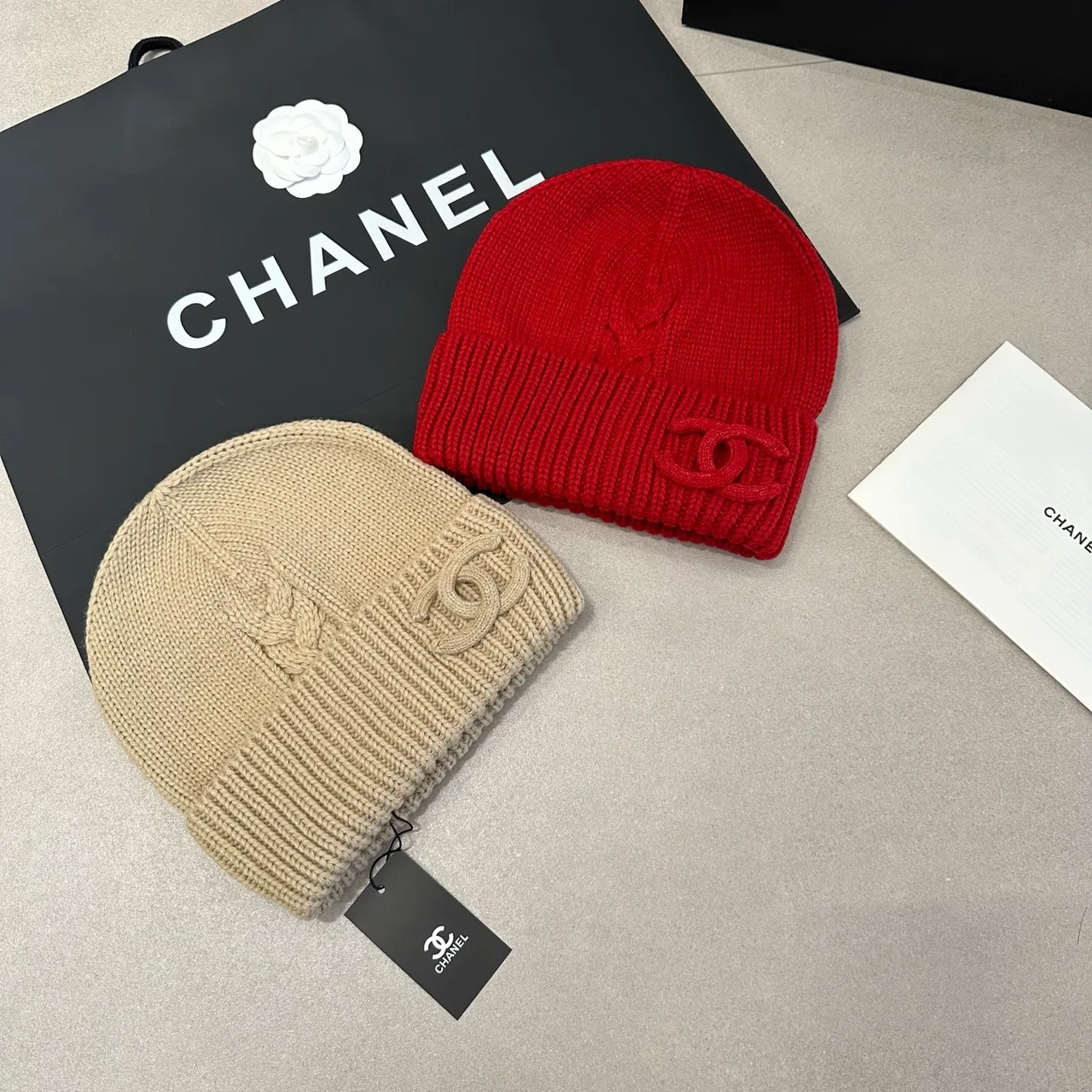 Chanel Beanie in White & Black & Red · view 7