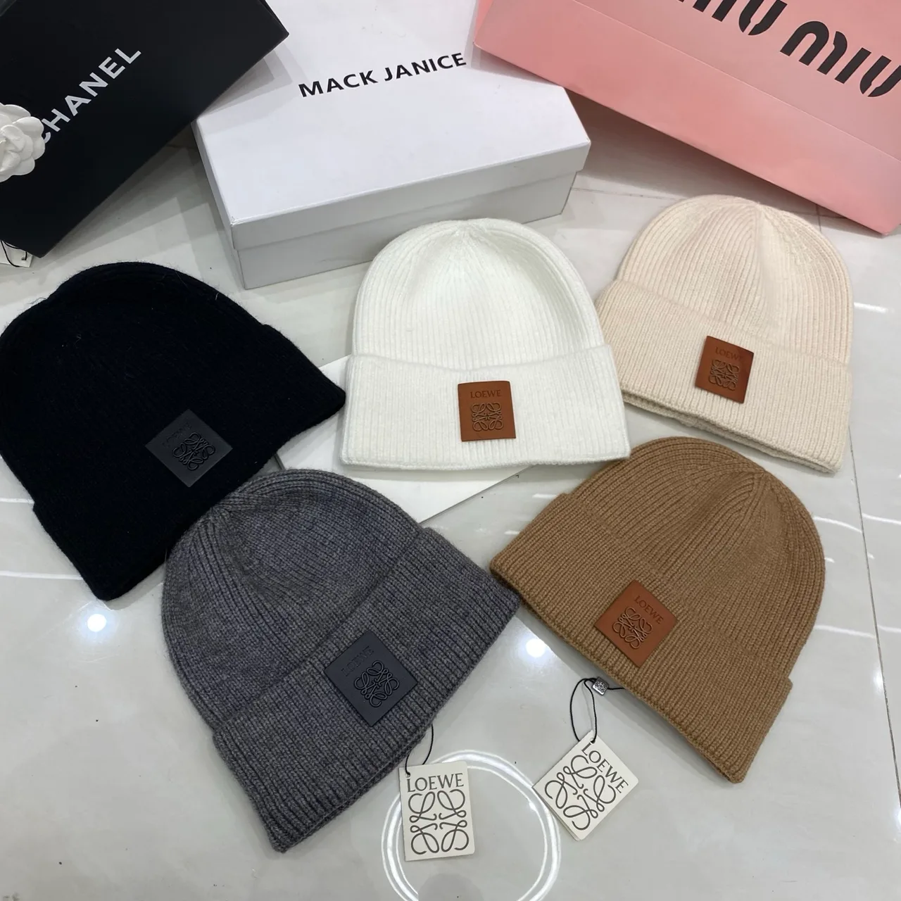 Loewe Beanie in Black & White & Beige & Grey & Brown · view 2