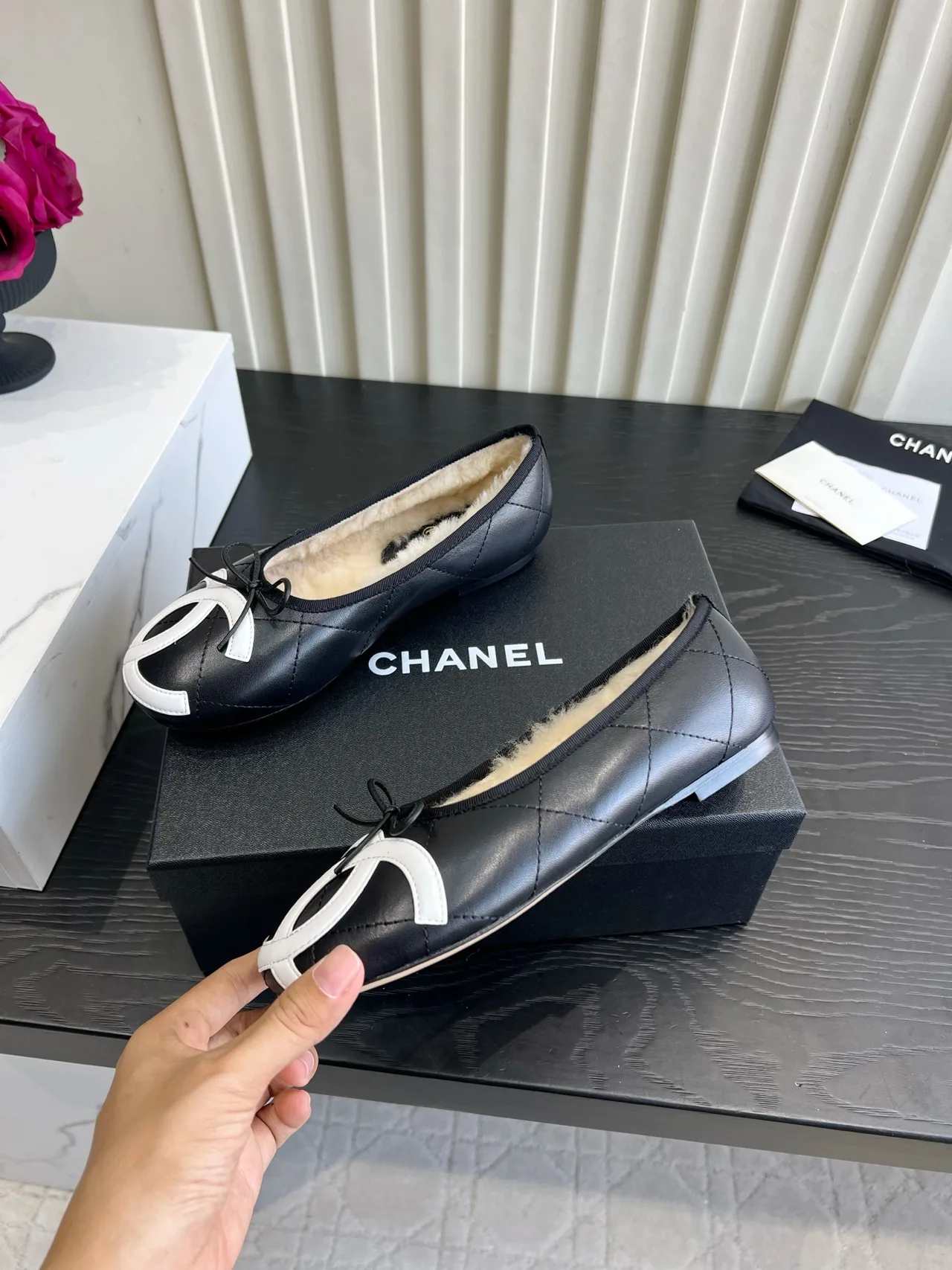 Chanel Sheepskin Quilted Flats in Black · view 4