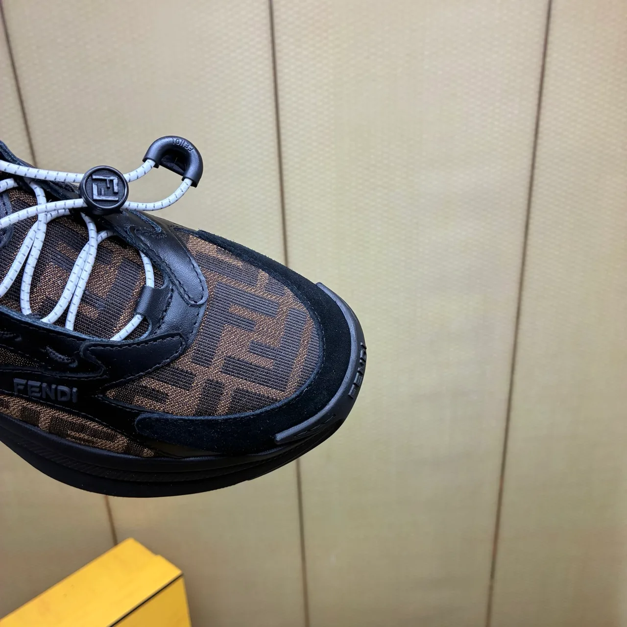 Fendi Smooth Round-Toe Sneakers in Black · view 6