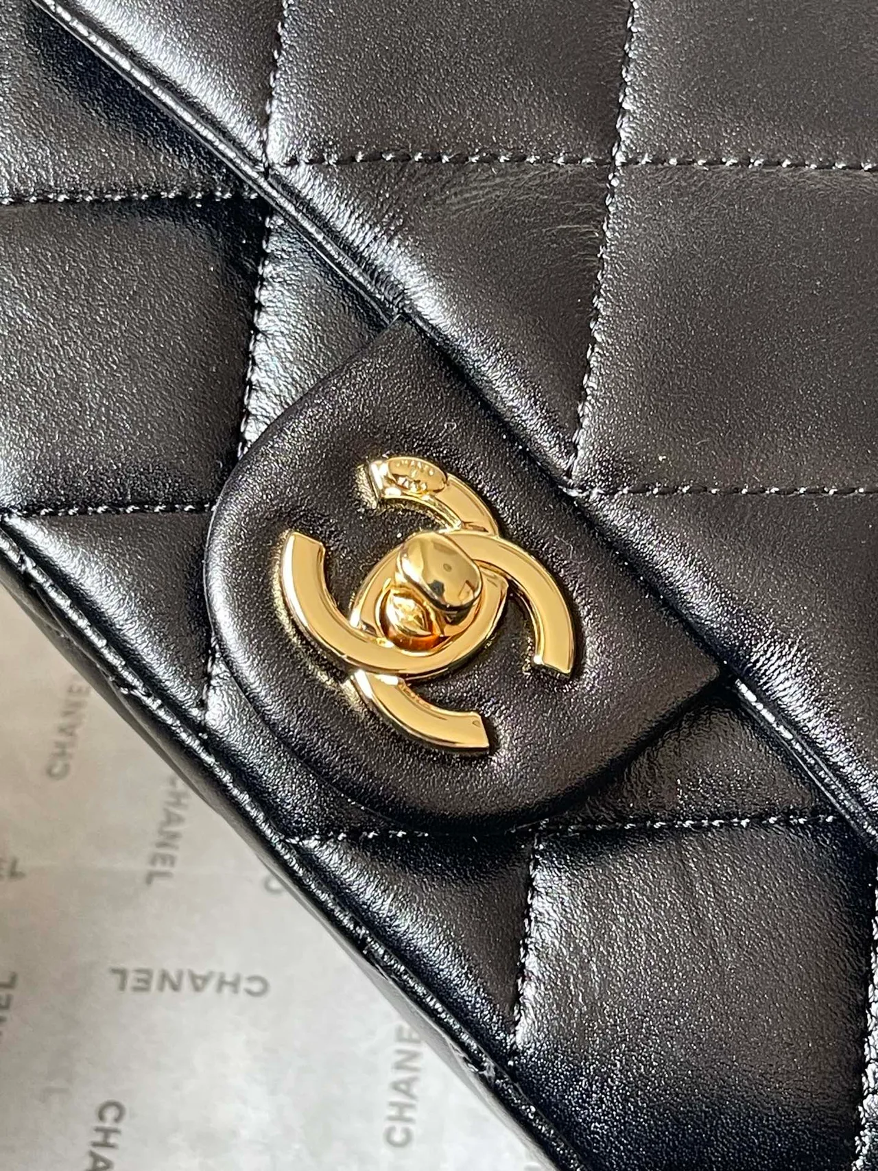 Chanel Sheepskin Quilted Handbag in Black · view 6