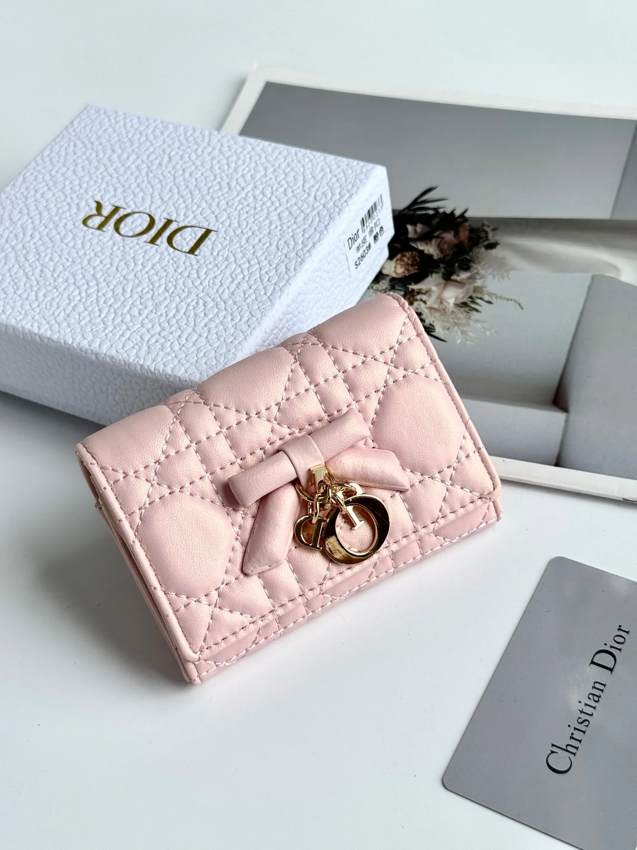 Dior Calfskin Quilted Glossy Wallet in Pink · view 1