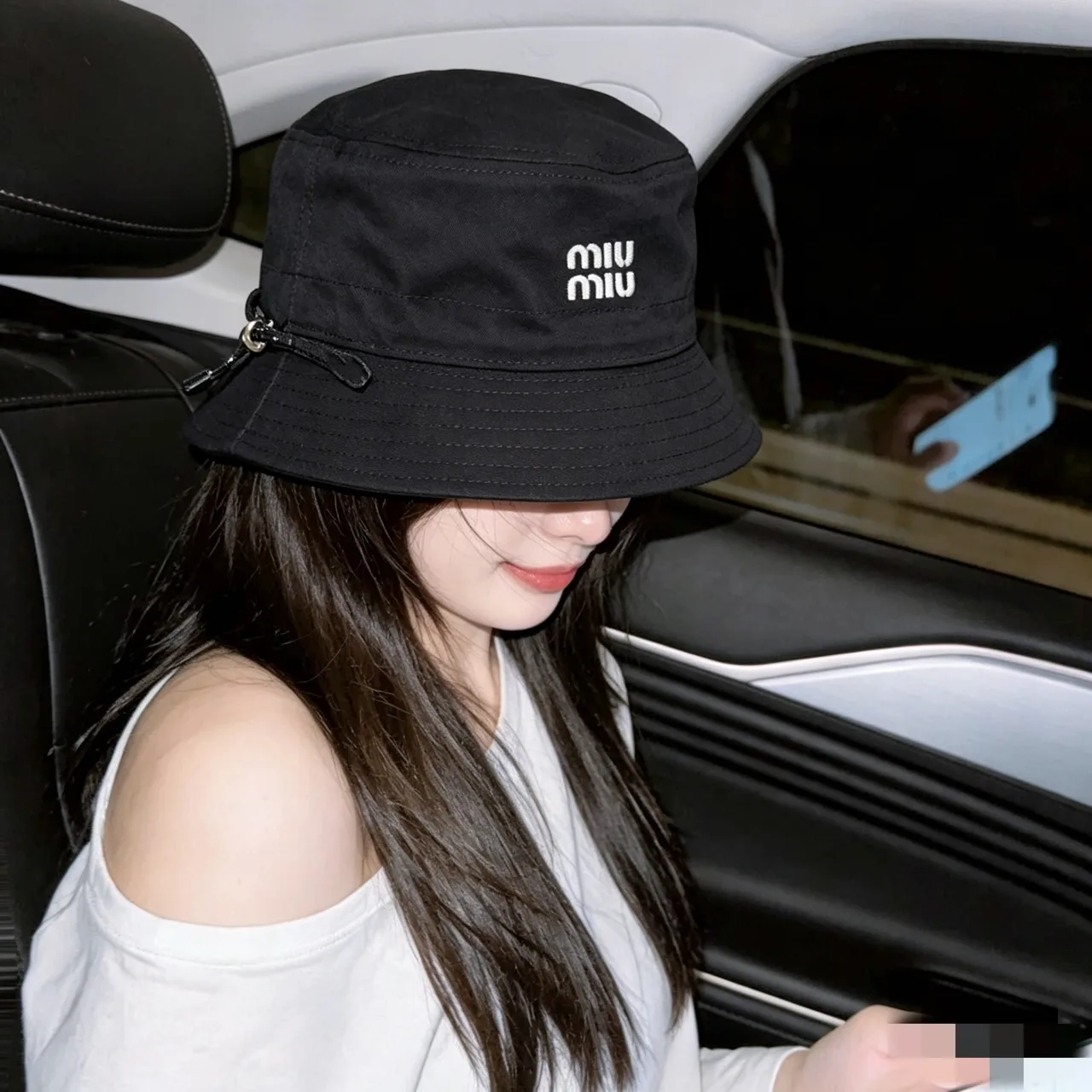 Miu Miu Embroidered Bucket Hat in Black · view 2