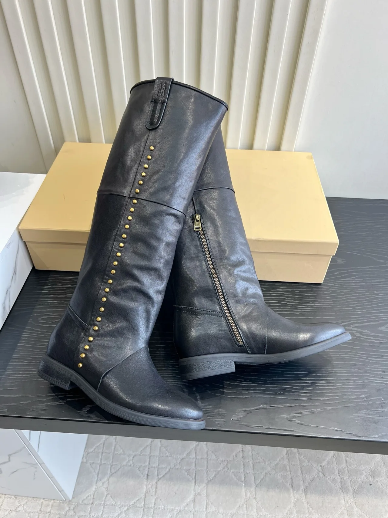 A.S.98 Cowhide Glossy Knee-High Boots in Black · view 3