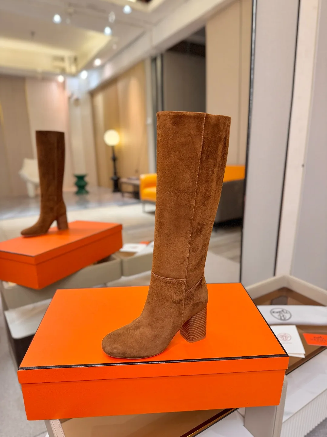 Hermes Cowhide Knee-High Boots in Brown · view 1