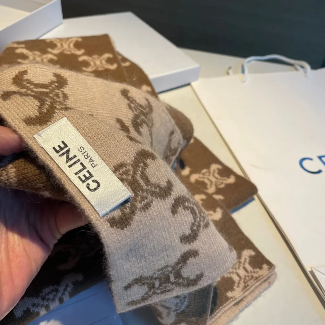 Celine Triomphe Reversible Scarf in Brown · view 7