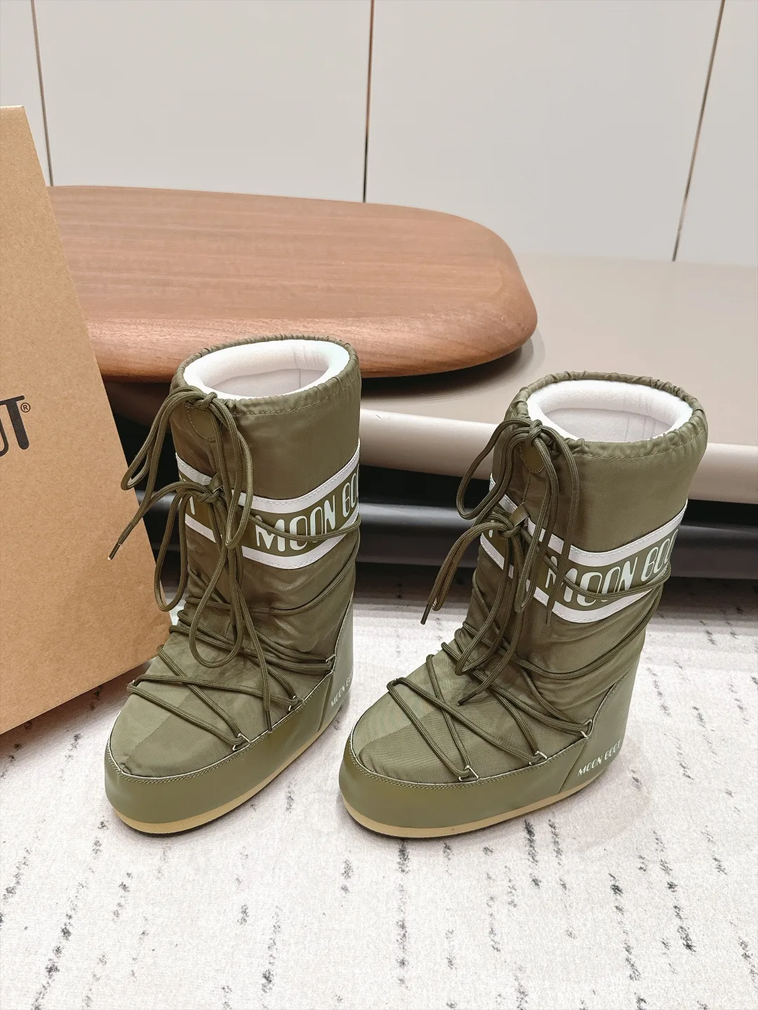 Moon Boot Quilted Boots in Green · view 2